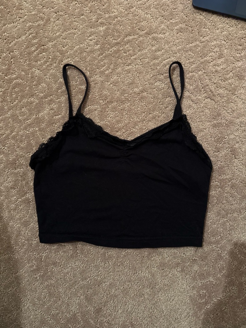 Black Lace Trim Cropped Cami Top